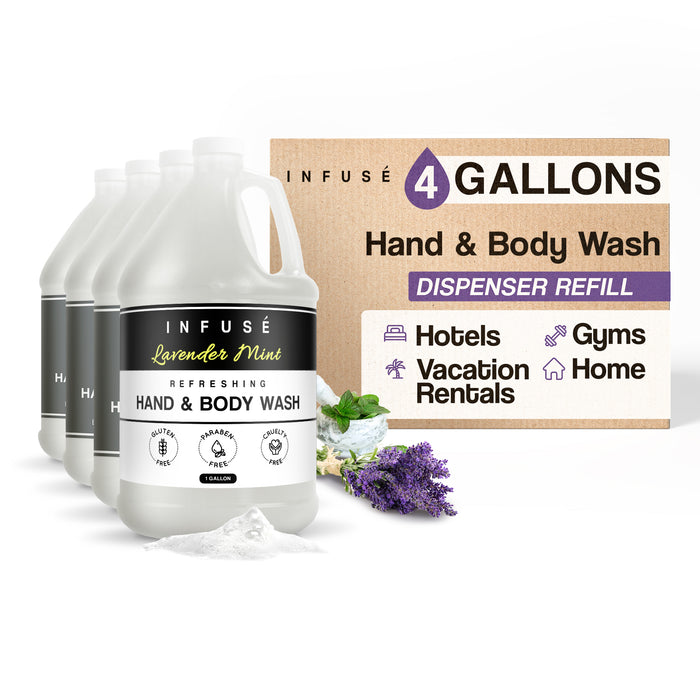 Hand/Body Wash | Infuse Lavender Mint Hotel | 1 Gallon | For Hospitality & Vacation Rentals to Refill Dispensers | (4 Gallons)