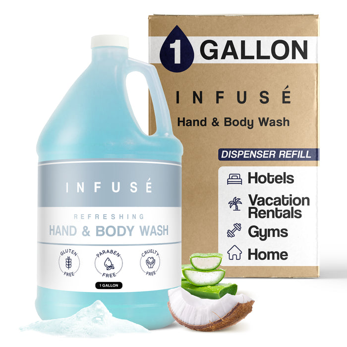 Hand/Body Wash | Infuse White Tea & Coconut Hotel | 1 Gallon | For Hospitality & Vacation Rentals to Refill Dispensers | (Single Gallon)