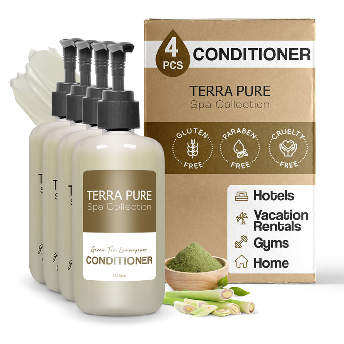 Terra Pure Conditioner | Spa Collection | Hotel Amenities in Pump Bottle | 10.14 oz. / 300 ml (4 Bottles)