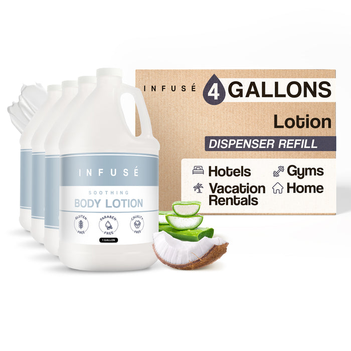 Infuse Hotel Lotion | 1 Gallon | Designed to Refill Soap Dispensers | by Terra Pure (Set of 4)