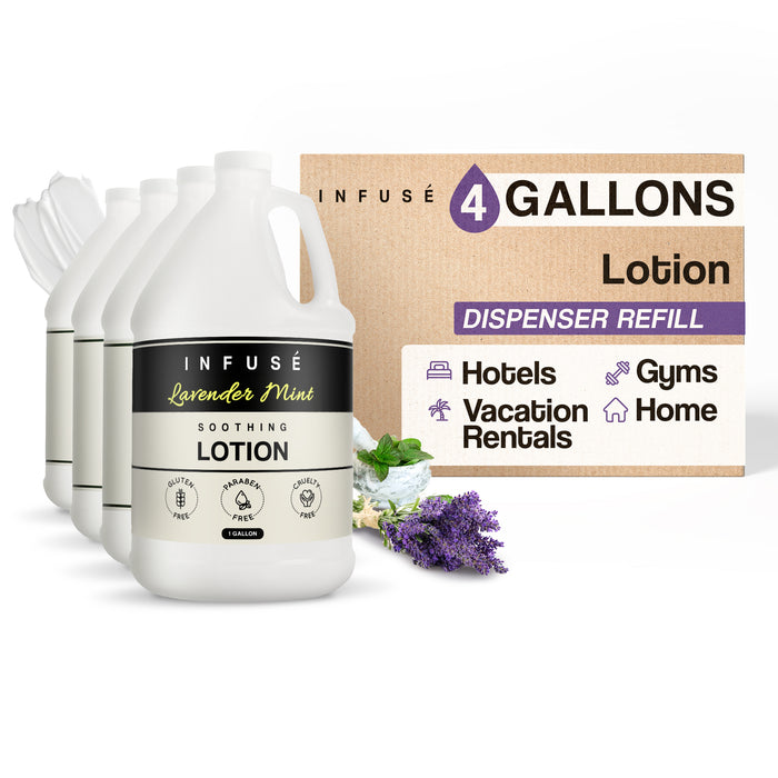 Lotion | Infuse Lavender Mint Hotel | 1 Gallon | for Hospitality & Vacation Rentals to Refill Dispensers | (4 Gallons)