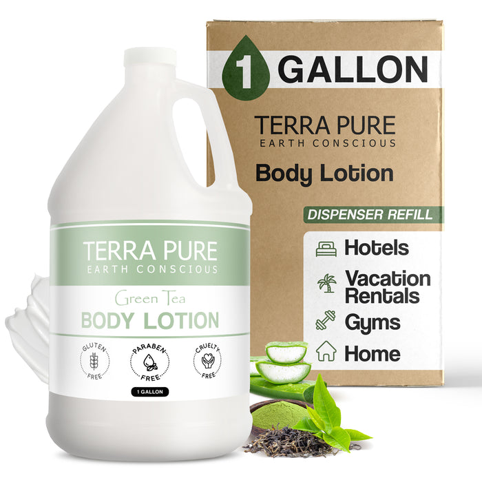 Terra Pure Green Tea Hotel Body Lotion | 1 Gallon | For Hospitality & Vacation Rentals to Refill Dispensers | (Single Gallon)