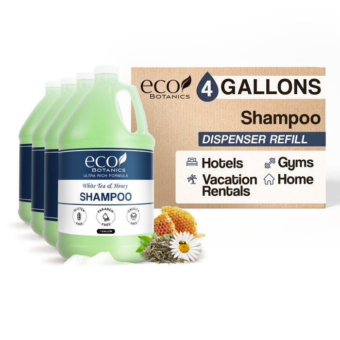 Eco Botanics Hotel Shampoo | 1 Gallon | Designed to Refill Soap Dispensers | by Terra Pure (Set of 4)