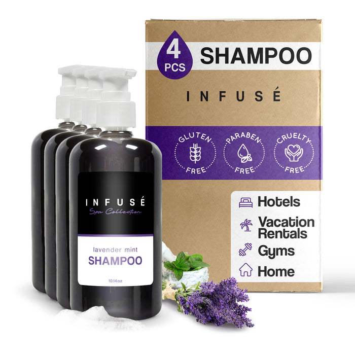 Infuse Lavender Mint Shampoo | Spa Collection | Hotel Amenities in Pump Bottle | 10.14 oz. / 300 ml (4 Bottles)