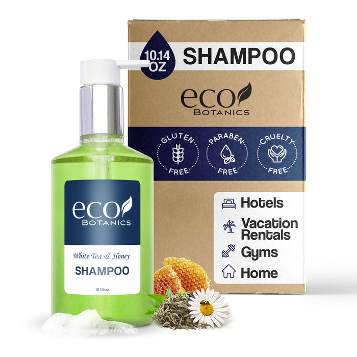 Eco Botanics Shampoo, White Tea & Honey Retail Size Hotel Amenities, 10.14 oz. (Single)