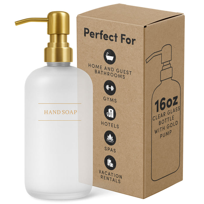Clear Glass Handsoap Bottle | 16 oz Refillable Wall Mount Liquid Soap Dispenser with Waterproof Label for every Bathroom | Single Product by Diversified Hospitality Solutions