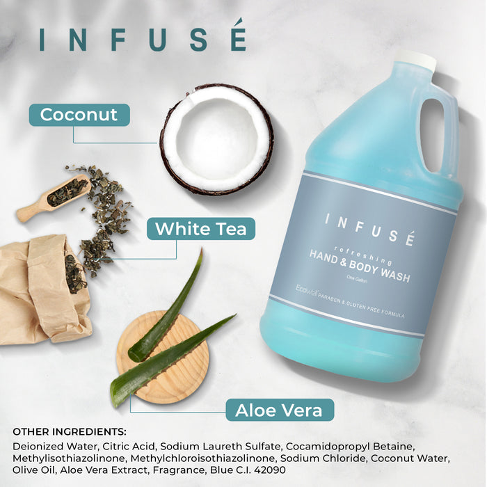 Hand/Body Wash | Infuse White Tea & Coconut Hotel | 1 Gallon | For Hospitality & Vacation Rentals to Refill Dispensers | (Single Gallon)