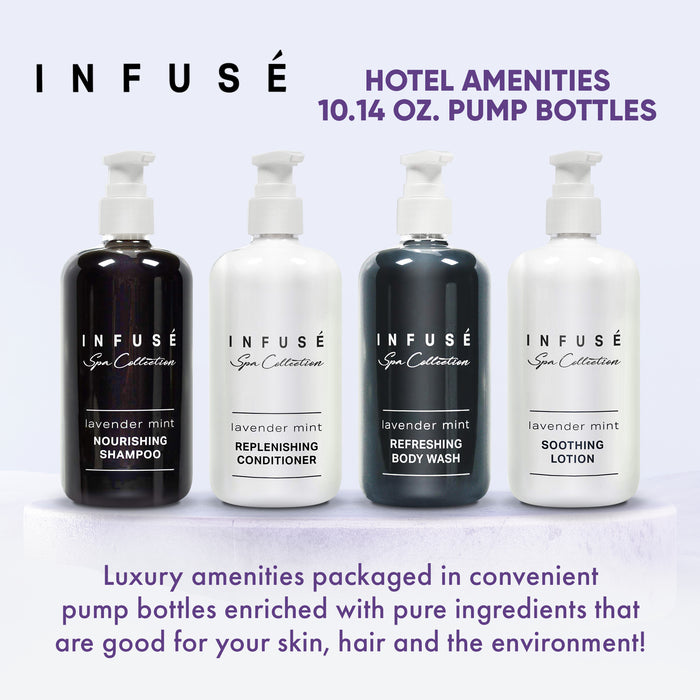 Infuse Lavender Mint Spa Collection Amenities Set,10.14 oz. Pumps (1 of Each) Shampoo, Conditioner, Hand/Body Wash, and Lotion