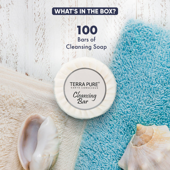 Terra Pure White Tea and Coconut Hotel Soap | Travel Size Toiletries Bulk Set for Airbnb Essentials | 0.6oz Bar Soap | 100 Pieces