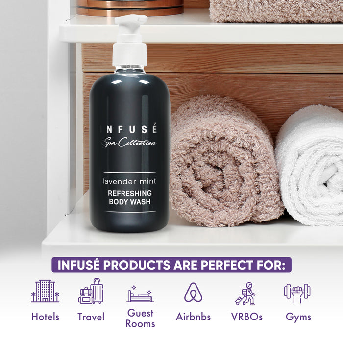 Infuse Lavender Mint Body Wash | Spa Collection | Hotel Amenities in Pump Bottle | 10.14 oz. / 300 ml (4 Bottles)