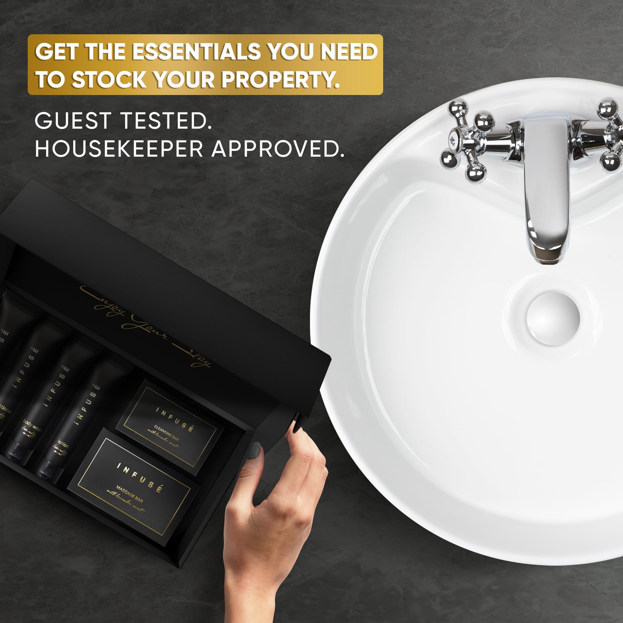 Infuse Black Amenity & Accessory Kit | 1 oz Travel Size Shampoo, Condi ...