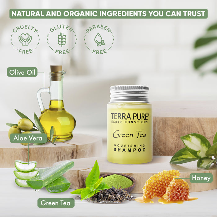Terra Pure Green Tea Shampoo, 1.2 oz. In Jam Jar With Organic Honey And Aloe Vera (Case of 300)