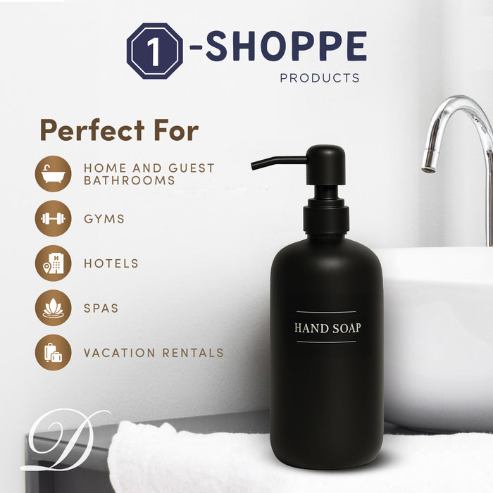 Black Glass Handsoap Bottle | 16 oz Refillable Wall Mount Liquid Soap Dispenser with Waterproof Label for every Bathroom | Single Product by Diversified Hospitality Solutions