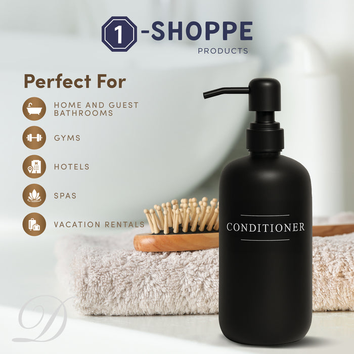 Black Glass Conditioner Bottle | 16 oz Refillable Wall Mount Liquid Soap Dispenser with Waterproof Label for Every Bathroom | Single Product by Diversified Hospitality Solutions