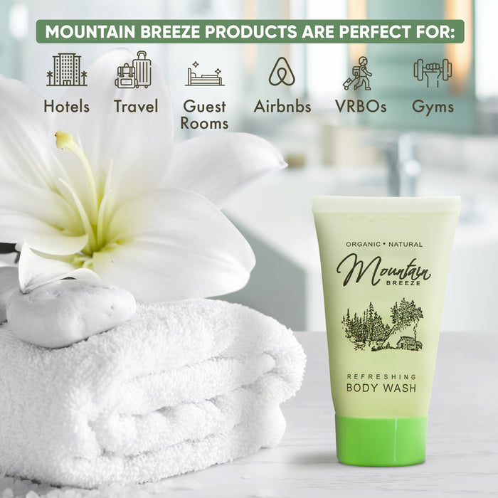 Mountain Breeze Soap Body Wash, Hotel Toiletries Bulk, 1 oz., Travel Size Body Wash, Amenities for Guest Hospitality, Motel, AirBnB, Gym, Luxury, Airport (Case of 300)
