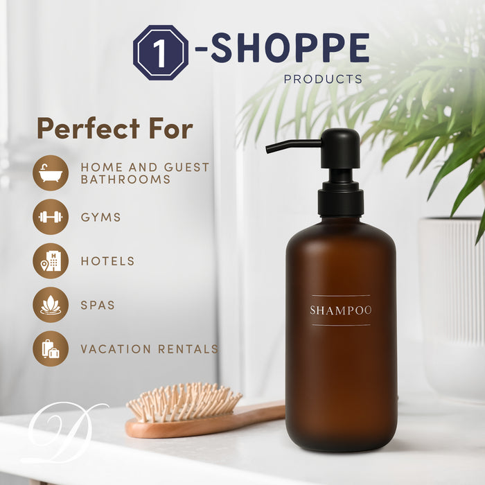 Amber Glass Shampoo Bottle | 16 oz Refillable Wall Mount Liquid Soap Dispenser with Waterproof Label for every Bathroom | Single Product by Diversified Hospitality Solutions
