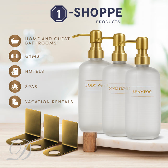 Diversified Hospitality Solutions Clear Plastic Bottle | Refillable Wall Mount Liquid Soap Dispenser with No Drill Brackets |16 oz Shampoo, Conditioner and Body Wash for every Bathroom | Three Bottles