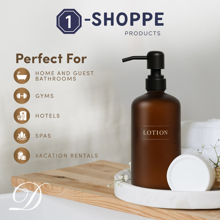 Amber Glass Lotion Bottle | 16 oz Refillable Wall Mount Liquid Soap Dispenser with Waterproof Label for every Bathroom | Single Product by Diversified Hospitality Solutions