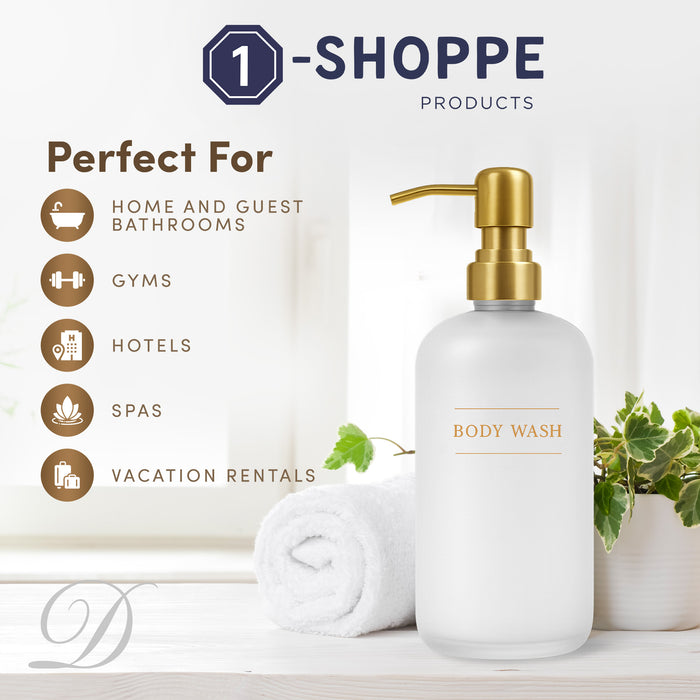 Clear Glass Body Wash Bottle | 16 oz Refillable Wall Mount Liquid Soap Dispenser with Waterproof Label for every Bathroom | Single Product by Diversified Hospitality Solutions