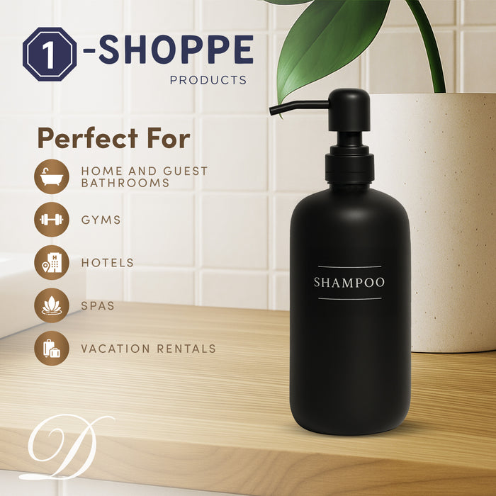 Black Glass Shampoo Bottle | 16 oz Refillable Wall Mount Liquid Soap Dispenser with Waterproof Label for every Bathroom | Single Product by Diversified Hospitality Solutions