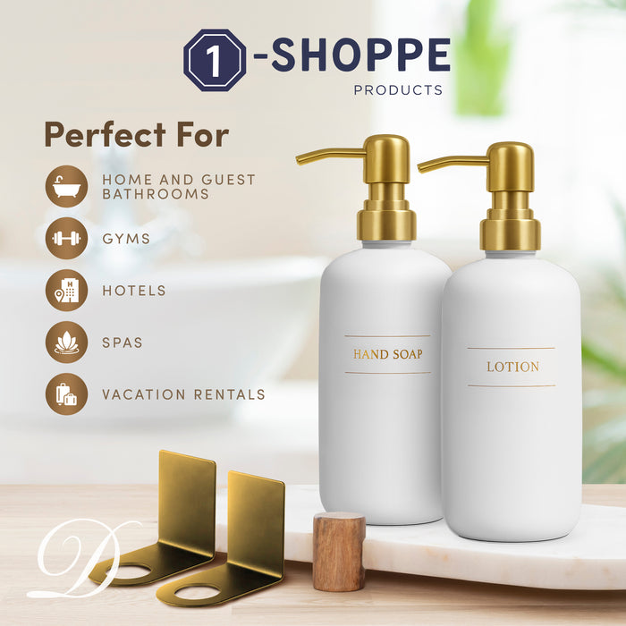 Diversified Hospitality Solutions White Plastic Bottle | Refillable Wall Mount Liquid Soap Dispenser with No Drill Brackets | 16 oz Hand Soap and Lotion for every Bathroom | Two Bottles