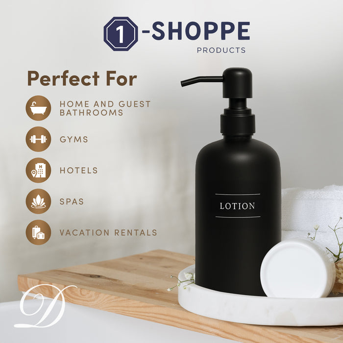 Black Glass Lotion Bottle | 16 oz Refillable Wall Mount Liquid Soap Dispenser with Waterproof Label for every Bathroom | Single Product by Diversified Hospitality Solutions