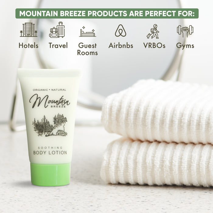 Mountain Breeze Lotion, Hotel Toiletries Bulk, 1 oz., AirBnB Travel Size Lotion Amenities for Guest Hospitality, Motel, Gym, Luxury (Case of 300)
