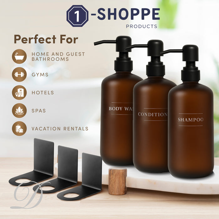 Diversified Hospitality Solutions Amber Plastic Bottle | Refillable Wall Mount Liquid Soap Dispenser | 16 oz Shampoo, Conditioner and Body Wash for Every Bathroom | 3 Bottles