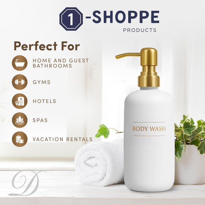 White Glass Body Wash Bottle | 16 oz Refillable Wall Mount Liquid Soap Dispenser with Waterproof Label for every Bathroom | Single Product by Diversified Hospitality Solutions