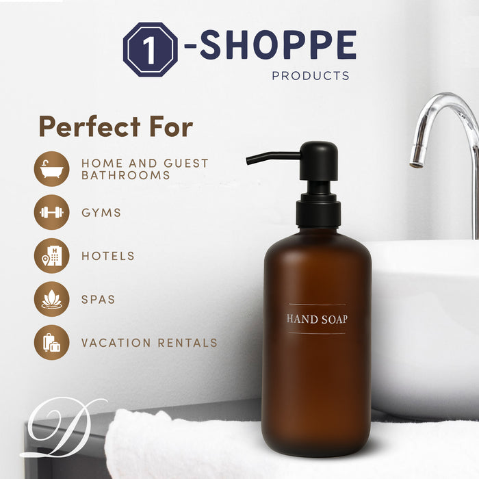 Amber Glass Handsoap Bottle | 16 oz Refillable Wall Mount Liquid Soap Dispenser with Waterproof Label for every Bathroom | Single Product by Diversified Hospitality Solutions