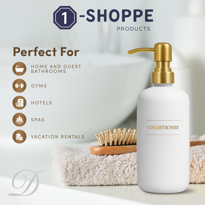 White Glass Conditioner Bottle | 16 oz Refillable Wall Mount Liquid Soap Dispenser with Waterproof Label for every Bathroom | Single Product by Diversified Hospitality Solutions
