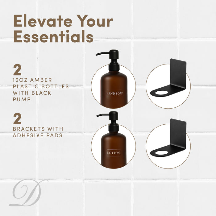 Diversified Hospitality Solutions Amber Plastic Bottle | Refillable Wall Mount Liquid Soap Dispenser | 16 oz Hand Soap and Lotion for Every Bathroom | 2 Bottles