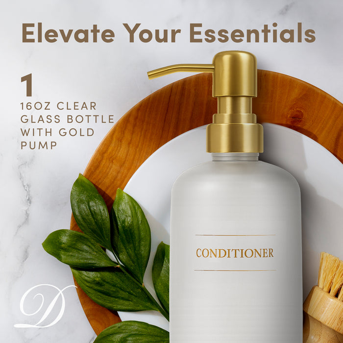 Clear Glass Conditioner Bottle | 16 oz Refillable Wall Mount Liquid Soap Dispenser with Waterproof Label for every Bathroom | Single Product by Diversified Hospitality Solutions