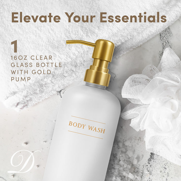Clear Glass Body Wash Bottle | 16 oz Refillable Wall Mount Liquid Soap Dispenser with Waterproof Label for every Bathroom | Single Product by Diversified Hospitality Solutions