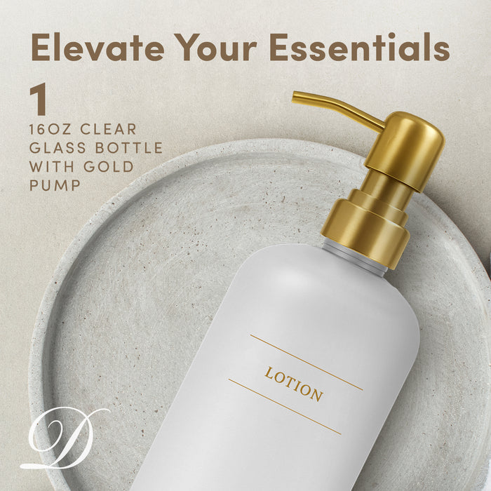 Clear Glass Lotion Bottle | 16 oz Refillable Wall Mount Liquid Soap Dispenser with Waterproof Label for every Bathroom | Single Product by Diversified Hospitality Solutions