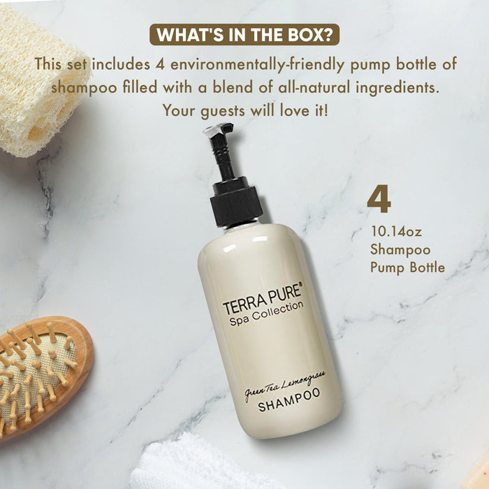 Terra Pure Shampoo | Spa Collection | Hotel Amenities in Pump Bottle | 10.14 oz. / 300 ml (4 Bottles)