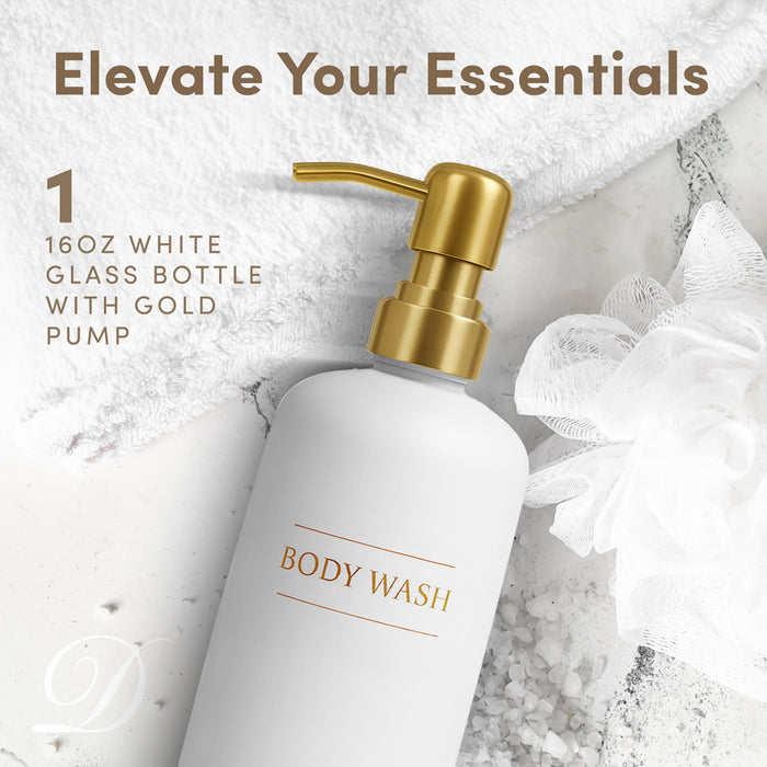White Glass Body Wash Bottle | 16 oz Refillable Wall Mount Liquid Soap Dispenser with Waterproof Label for every Bathroom | Single Product by Diversified Hospitality Solutions