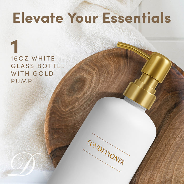 White Glass Conditioner Bottle | 16 oz Refillable Wall Mount Liquid Soap Dispenser with Waterproof Label for every Bathroom | Single Product by Diversified Hospitality Solutions