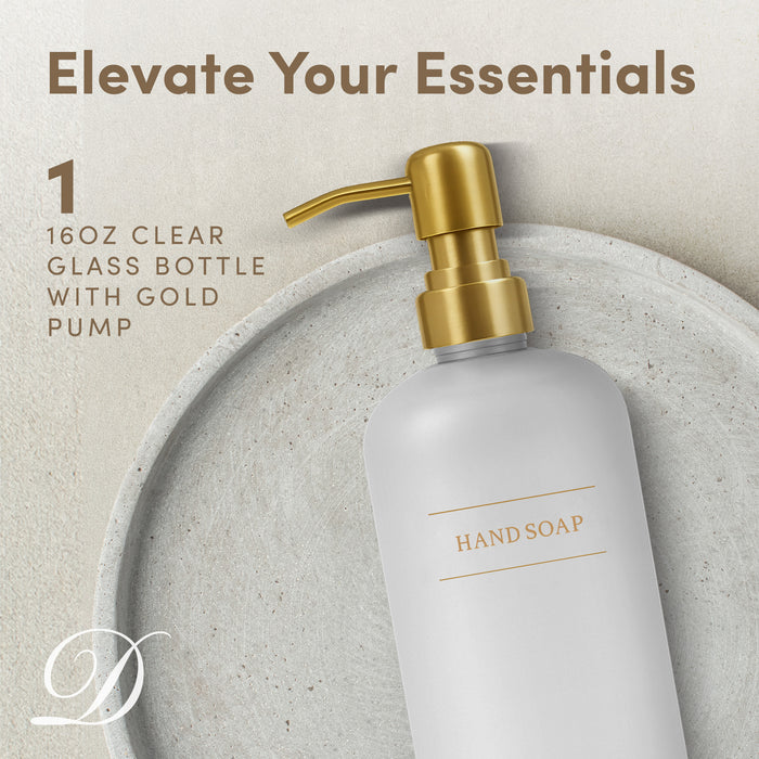 Clear Glass Handsoap Bottle | 16 oz Refillable Wall Mount Liquid Soap Dispenser with Waterproof Label for every Bathroom | Single Product by Diversified Hospitality Solutions