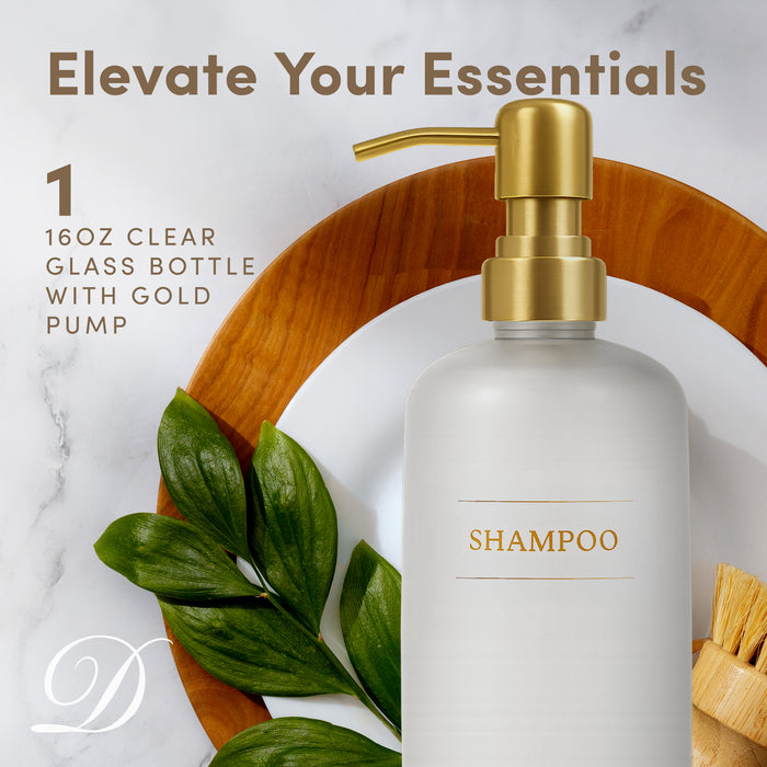Clear Glass Shampoo Bottle | 16 oz Refillable Wall Mount Liquid Soap Dispenser with Waterproof Label for every Bathroom | Single Product by Diversified Hospitality Solutions