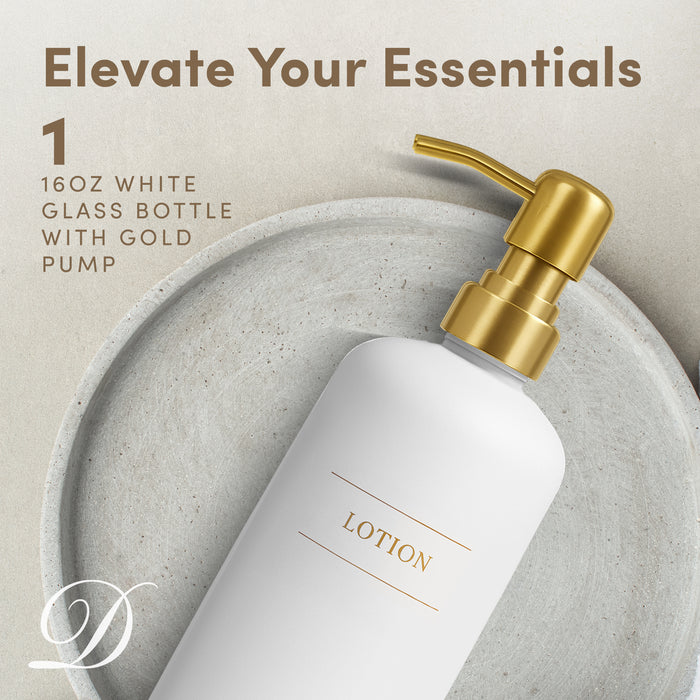 White Glass Lotion Bottle | 16 oz Refillable Wall Mount Liquid Soap Dispenser with Waterproof Label for every Bathroom | Single Product by Diversified Hospitality Solutions