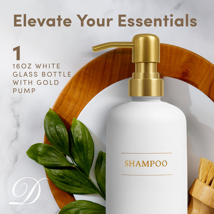 White Glass Shampoo Bottle | 16 oz Refillable Wall Mount Liquid Soap Dispenser with Waterproof Label for every Bathroom | Single Product by Diversified Hospitality Solutions