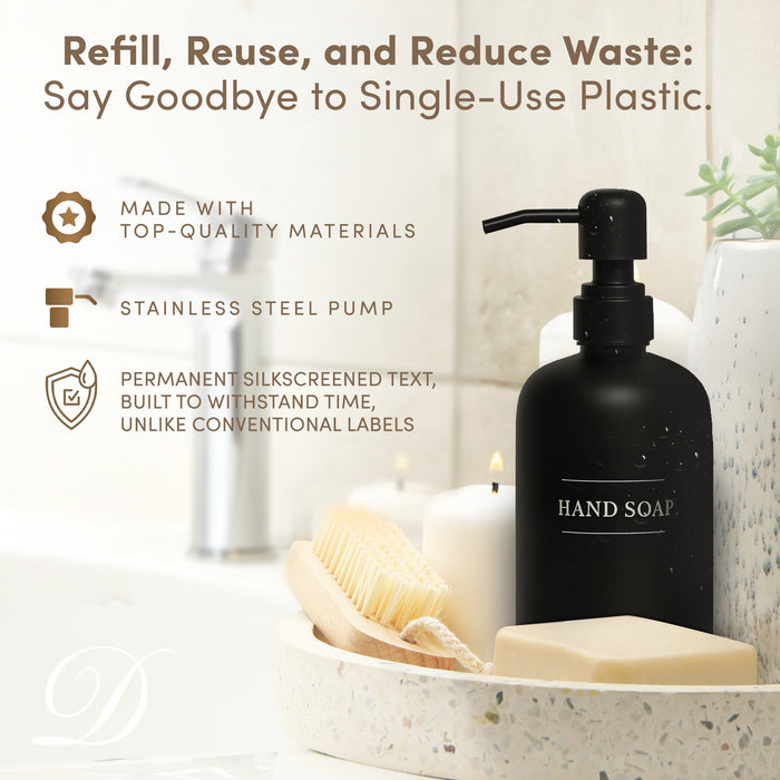 Black Glass Handsoap Bottle | 16 oz Refillable Wall Mount Liquid Soap Dispenser with Waterproof Label for every Bathroom | Single Product by Diversified Hospitality Solutions