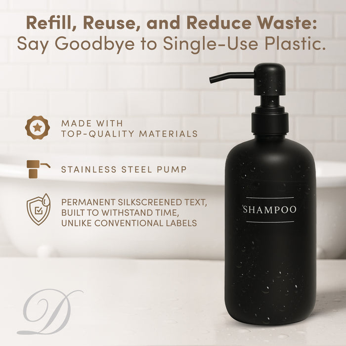 Black Glass Conditioner Bottle | 16 oz Refillable Wall Mount Liquid Soap Dispenser with Waterproof Label for Every Bathroom | Single Product by Diversified Hospitality Solutions