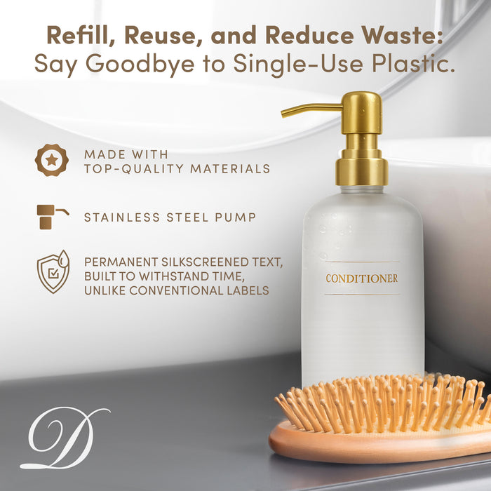 Clear Glass Conditioner Bottle | 16 oz Refillable Wall Mount Liquid Soap Dispenser with Waterproof Label for every Bathroom | Single Product by Diversified Hospitality Solutions