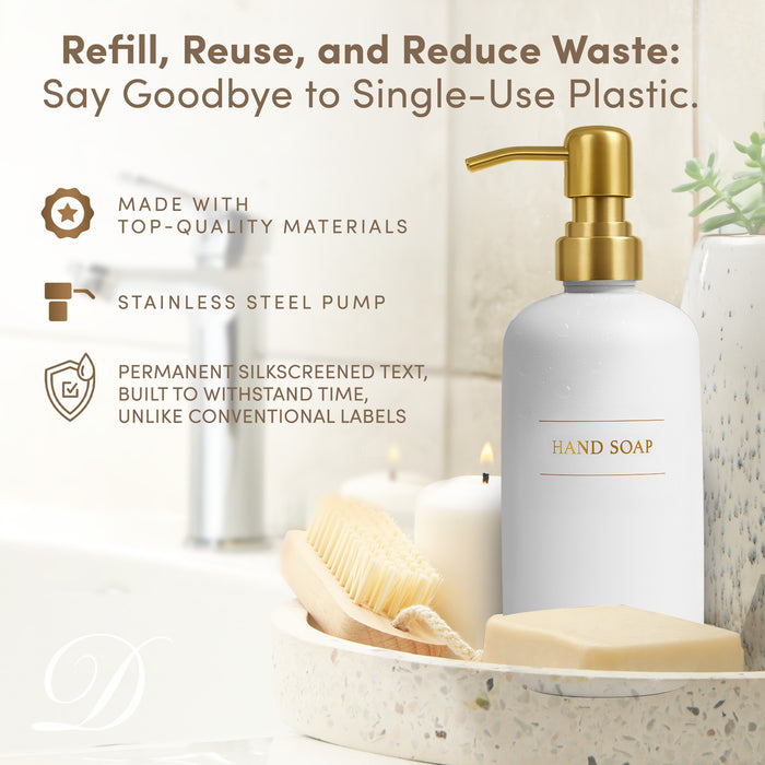 White Glass Handsoap Bottle | 16 oz Refillable Wall Mount Liquid Soap Dispenser with Waterproof Label for every Bathroom | Single Product by Diversified Hospitality Solutions