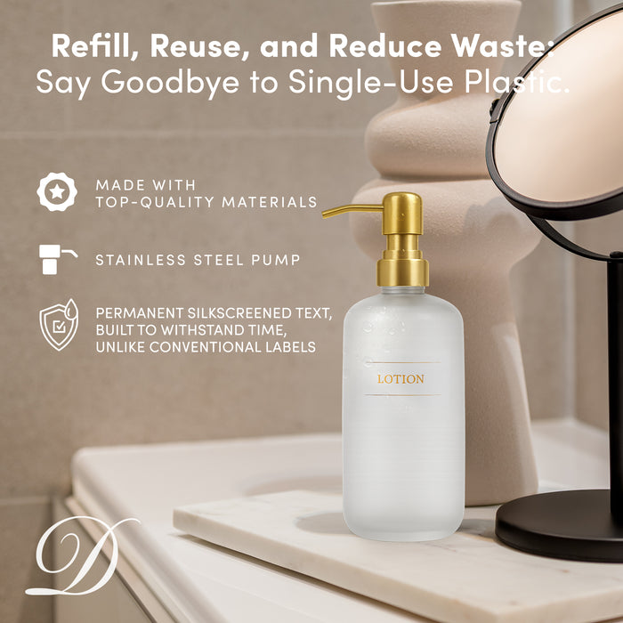 Clear Glass Lotion Bottle | 16 oz Refillable Wall Mount Liquid Soap Dispenser with Waterproof Label for every Bathroom | Single Product by Diversified Hospitality Solutions