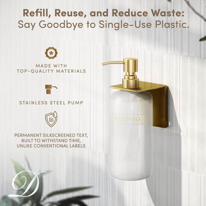 Diversified Hospitality Solutions Clear Plastic Bottle | Refillable Wall Mount Liquid Soap Dispenser with No Drill Brackets |16 oz Shampoo, Conditioner and Body Wash for every Bathroom | Three Bottles