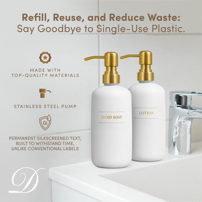 Diversified Hospitality Solutions White Plastic Bottle | Refillable Wall Mount Liquid Soap Dispenser with No Drill Brackets | 16 oz Hand Soap and Lotion for every Bathroom | Two Bottles
