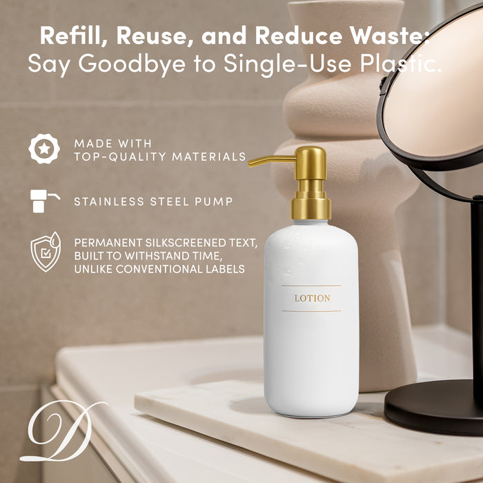 White Glass Lotion Bottle | 16 oz Refillable Wall Mount Liquid Soap Dispenser with Waterproof Label for every Bathroom | Single Product by Diversified Hospitality Solutions